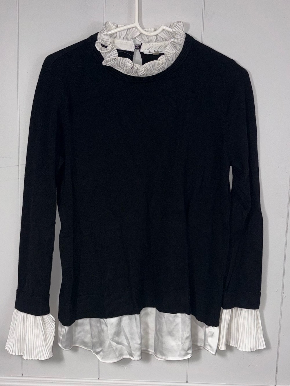 Vila Milano Black White Academia Sweater Shirt Blouse Large Tail Hem Feminine